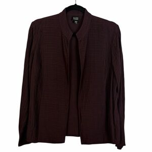 Eileen Fisher 100% Silk Ribbed Open Front Jacket Medium Plum Brown